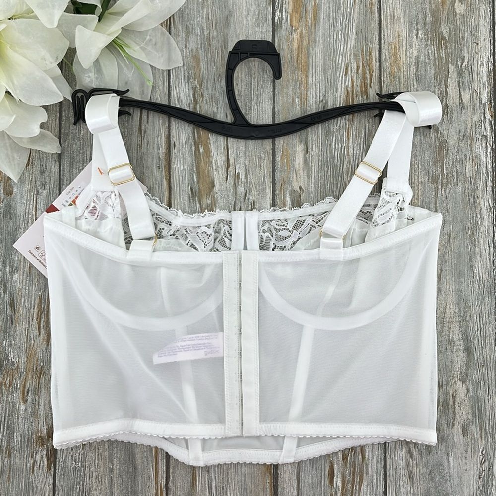 Women's Bridal Satin Bustier with Lace Trim Bra Size M - Picture 2 of 6